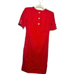 Valentino Miss V Dress Women's Size 8 Red Vintage Wool Midi Length Office Work